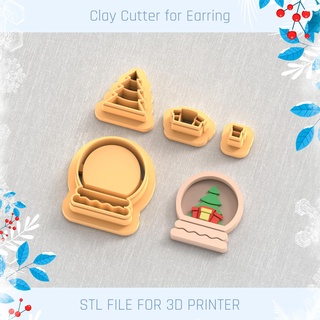 snow globe tree gifts christmas polymer clay cutter tools earring stl jewelry cutters new year winter 3d print model - Mito3D