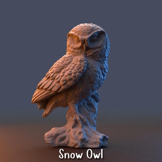 neve gufo statua giardino scultura uccello preda legna albero notturno decorazione animale boschi inverno nevoso 3d print model - Mito3D