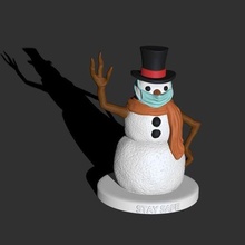 pupazzo neve covid edizione restare sicuro arte pronto pre suported fdm resina inverno Natale miniature figurine 3dprint 3d print model - Mito3D