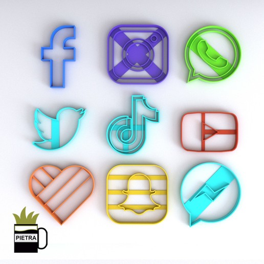 social network fondant cookie cutter model print 3 home porcelain breakfast faceboo instagram youtube twitter tik tok whatsapp cookies cortanes snapchat like messenger 3D print model - Mito3D