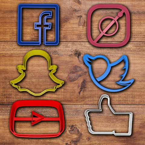social networks cookie cutter set home facebook instagram snapchat twitter like network cooke fondant 3D print model - Mito3D