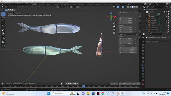 doux nager appât moule 135 mm pêche leurre appâts gigue poisson no kill 3d print model - Mito3D