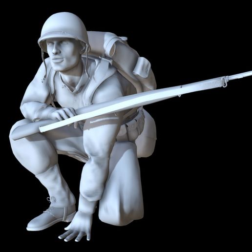 asker Ordu Garand m1 Sanat heykelcik silah askeri ww2 Amerikan ordusu Normandiya Almanya savaş piyade savaşçı kask 3D print model - Mito3D