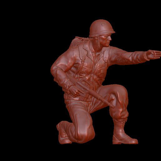 soldier crouching signal position game toys figure vietnam war wwii military officer american paratrooper 3D print model - Mito3D