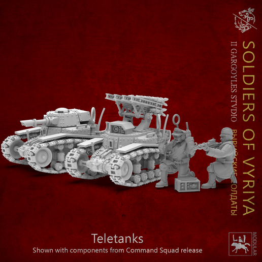 soldiers vyriya - teletanks game tank tankette renault ft t-18 ms-1 demolition vehicle cyclops goliath soviet red army ussr guardsmen 3D print model - Mito3D