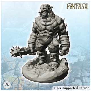 solid troll armor spiked club 14 - medieval fantasy magic feudal old archaic saga 28mm 15mm chaos darkness demon scenery figure statue miniatures resin character rpg terrain diaroma mini middle age dark fantastic war traditionnal empire village 3d print model - Mito3D