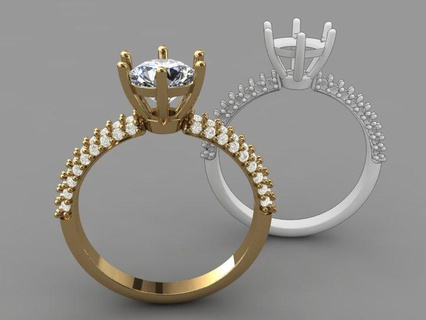 solitaire engagement ring pave setting 3d print model gold silver printable 3dprint brilliant jewelry diamond 3d print model - Mito3D