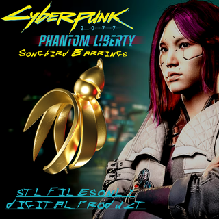 songbird earrings cyberpunk 2077 cosplay fashion jewelry gold printable game phantom liberty woman toy props ear girl rings ring 3d print model - Mito3D