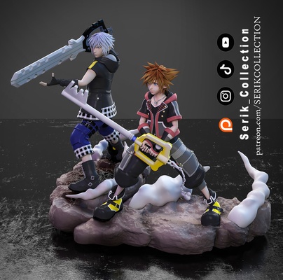 sora riku royaume cœurs art roxas final fantaisie jeu vidéo jeu diorama nuage conflit 3d print model - Mito3D