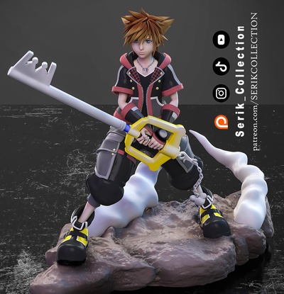 sora royaume cœurs art riku roxas final fantaisie jeu vidéo jeu diorama nuage conflit 3d print model - Mito3D