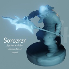 sorcerer game lightning staff spell magic fantasy character board figurine magia miecz talisman 3d print model - Mito3D