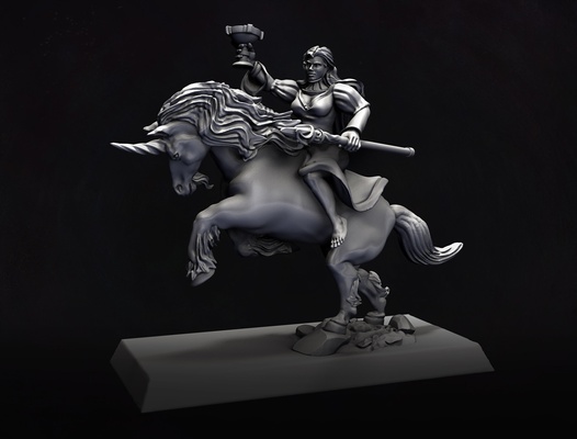 sorceress on unicorn wargaming tabletop miniature 28mm hammer warrior magic enchantress witch wizard spellcaster sorcerer horse mounted old world 3d print model - Mito3D