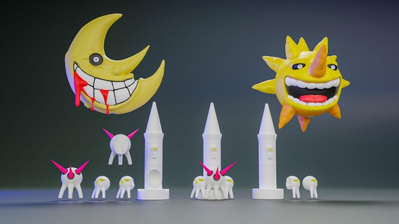 ruh yiyen Güneş ay broş logo cadılar bayramı anime gece 3d print model - Mito3D