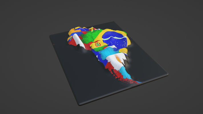güney amerika harita bayrak durum ülke arazi alanı kent bölge coğrafi dünya world map kıta avrupa afrika avustralya 3d print model - Mito3D