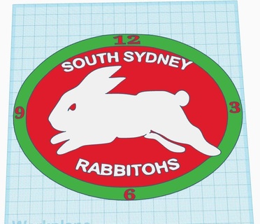 sul Sydney rabbitohs relógio vermelho números nrl footy australiano 3d print model - Mito3D
