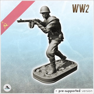soviet storm trooper running ppsh-41 4 - pre-supported version included army ww2 world east ostfront Game scenery figure statue miniatures resin character rpg terrain diaroma mini urss red eastern stalingrad second war 3d print model - Mito3D