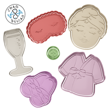 spa collection set - cookie cutter fondant mother day slippers cucumber bathrobe face mask head mom glass champagne mother's mommy mum woman woman's party birthday relax clay baking desserts pastry 3d print model - Mito3D