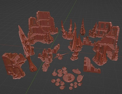 space bug infested big combo 34 pieces enough entire war table wh40k terrain wargaming tyranid alien spore legion chaos base xenos city miniature ruins set 3d print model - Mito3D