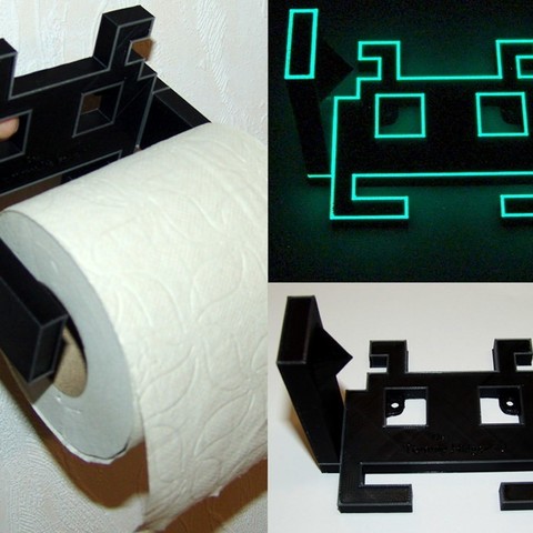 space invader rollo de papel higiénico titular casa 3D print model - Mito3D