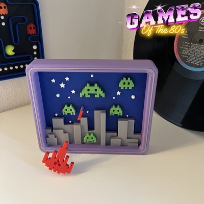 space invaders decoration wall art art cartoon figurine arcade shelve display sculpture anime 80's game sega retro gaming video pixel 8-bit 3d print model - Mito3D