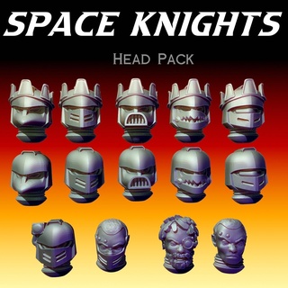 space knights - head pack armour games knight tabletop power infantry marine prime grimdark heads tactical 3d print model - Mito3D