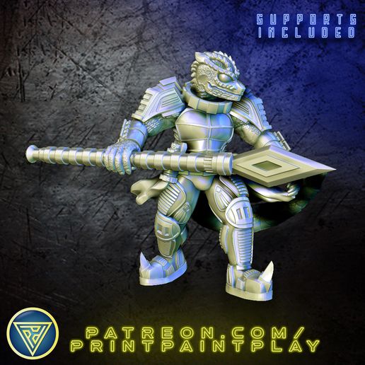 space lizard spearman alien male reptile rpg scifi character miniature roleplaying tabletop 32mm lizardfolk starfinder reptileman vesk 3D print model - Mito3D