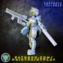 space lizard weapon specialist alien female reptile rpg scifi character miniature roleplaying tabletop 32mm lizardfolk starfinder reptileman vesk 3d print model - Mito3D