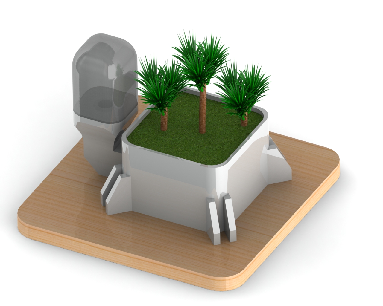 space pot cactus indoor small water tank hydrated 3D print model - Mito3D