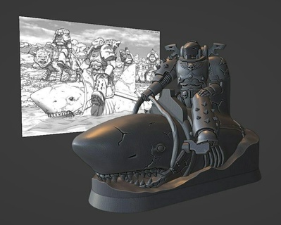 space shark Game 39k war mace sick marine plague robot kit bash group project 3d print model - Mito3D