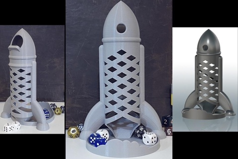 spaceship rocket dice tower catch tray base braun catan roller galaxy jules verne moon supports roll space starfarers game playset 3d print model - Mito3D