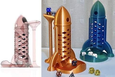 spaceship rocket dice tower loading braun roller tray eclipse epic galaxy imperial jules verne rocketship roll space ship starfarer starfarers starship star wars time twilight imperium game playset 3d print model - Mito3D