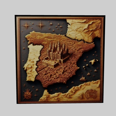 spanien karte topographie cnc router laser 3d drucker kunst welt world map yeggi erde planet afrika europa asien antarktis kontinent 3d print model - Mito3D