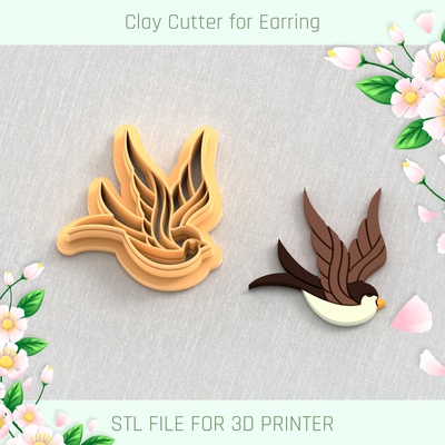 sparrow bird spring clay cutter tools earring vase flower 3d print model - Mito3D