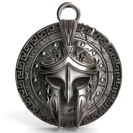 spartan pendant 8 jewelry jewel keychain helmet greek shield 3D print model - Mito3D