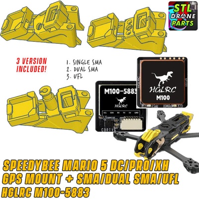 speedybee mario 5 dc pro xh gps mount hglrc m100-5883 speedy bee 3d print model - Mito3D