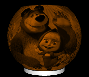 esfera luz masha Urso litofano arte luminária Olá Disney desenho animado filme 3d print model - Mito3D