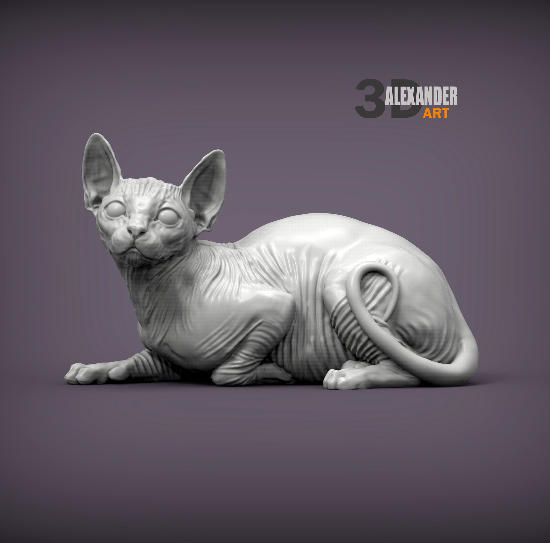 sphynx cat lying 3d print model art sphinx animal mammal wild pet kitty nature kitten sculpture statuette souvenir art sculptures egypt bald 3D print model - Mito3D