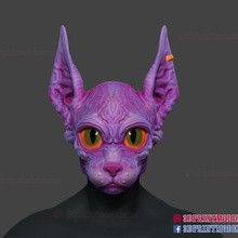 gato sphynx máscara de halloween cosplay capacete impressão 3d ferramenta elias dragon ball dragão deus anubis pharah o dia das bruxas cat 3d print model - Mito3D