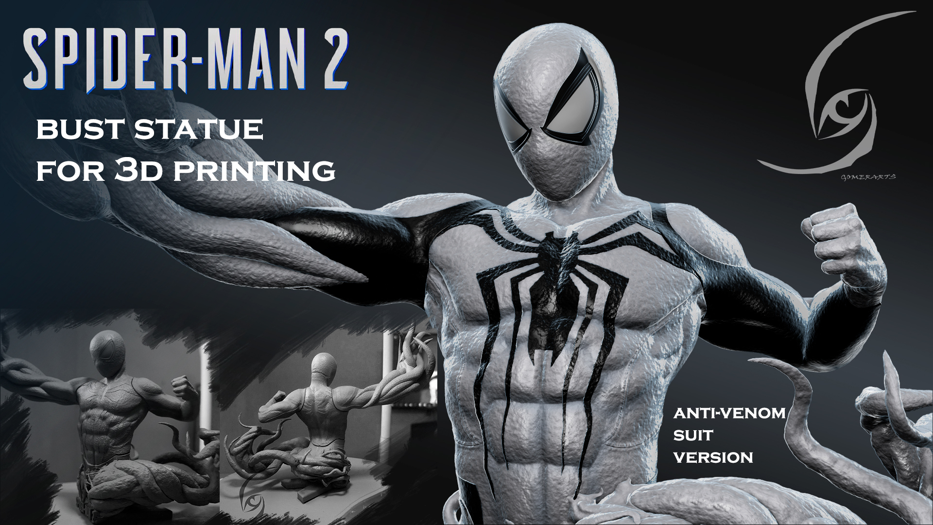 spider man ps5 anti zehir takım elbise büst 3d baskı 3D print model - Mito3D