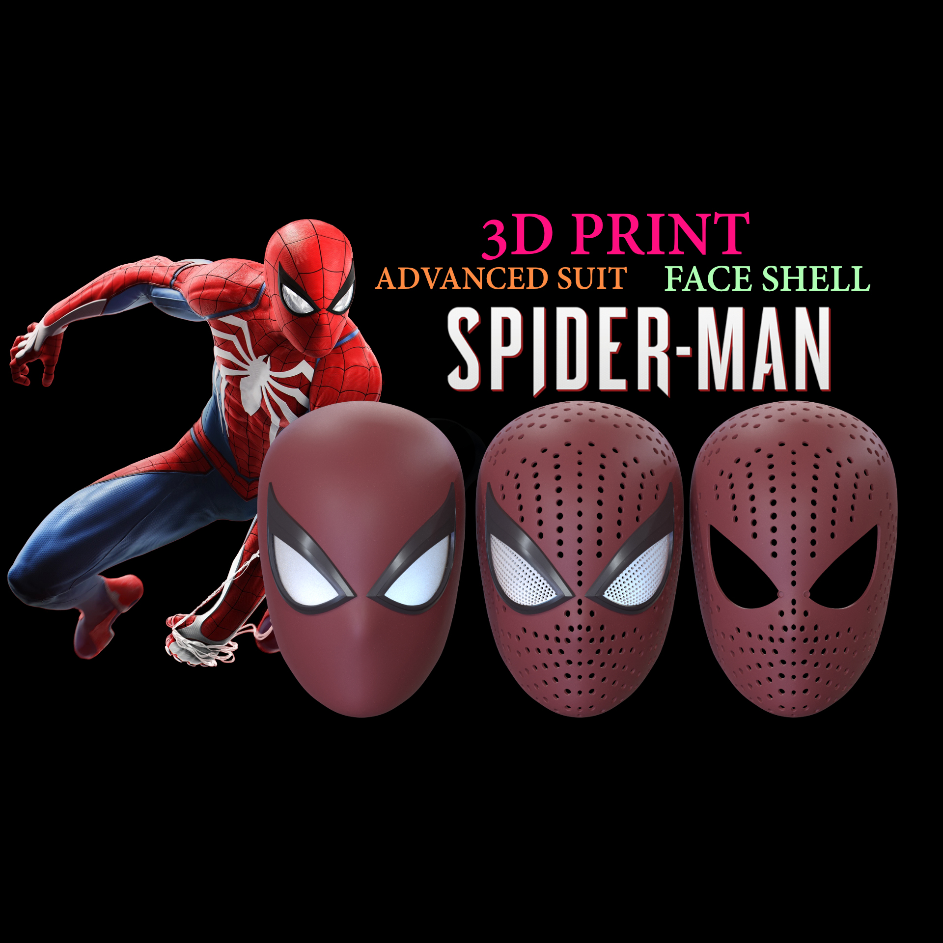 araña hombre cara concha 3d printing stl fbx ztl Marwell superhéroe ps4 avanzado traje historietas cosplay apuntalar máscara 3D print model - Mito3D