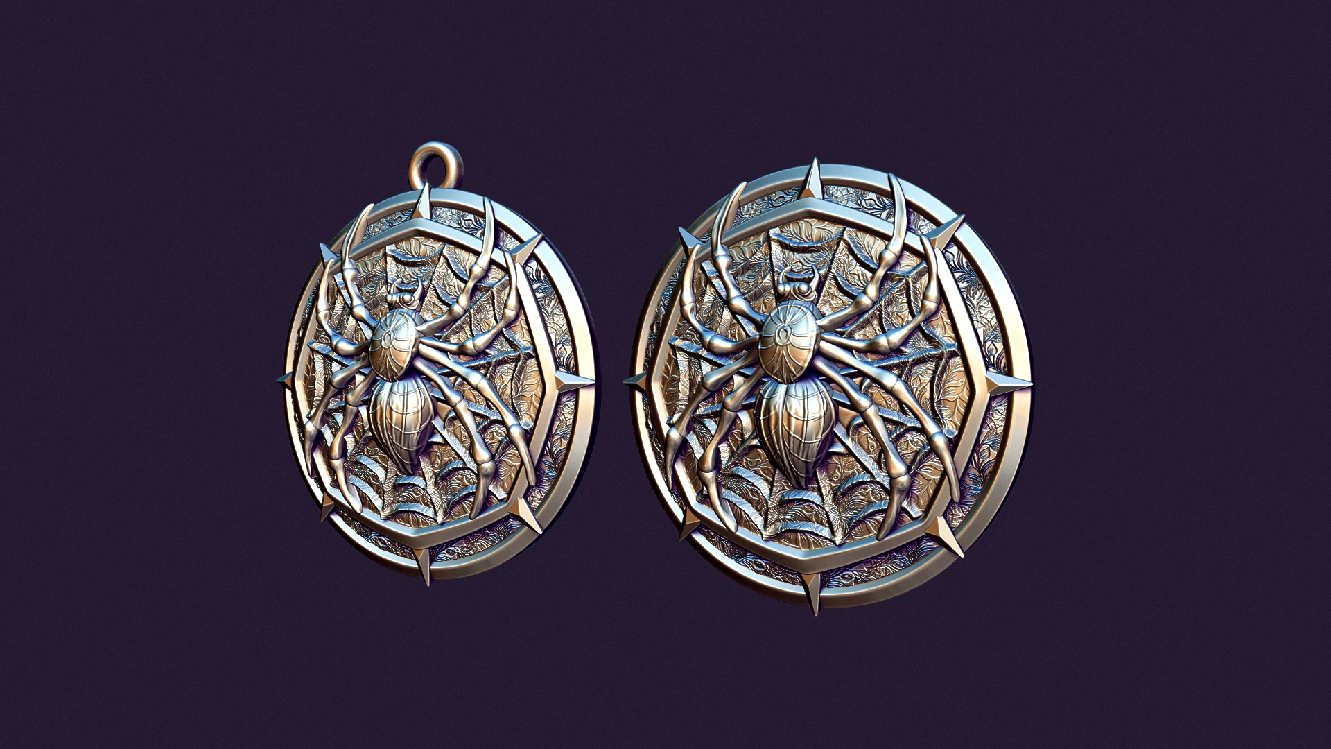 spider medallion Jewelry buckle profile casting pendant coulomb pendent gold silver jewelry jewellery jewel necklace printable brooch 3D print model - Mito3D