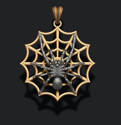 spider pendant web 3d print model jewelry animal arachnid gold goliath hair insect jewel jewelry mexican nature poison realistic silver tarantula venom wildlife 3d print model - Mito3D