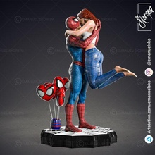 spiderman mary jane art stl maryjane 3dprint miniatures girl 3dprintable avengers marvel sculptures diorama spider kissing 3d print model - Mito3D