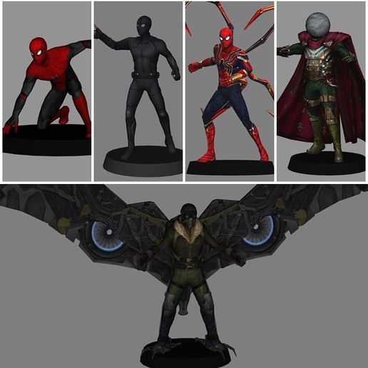 spiderman pack x5 - 3d print marvel mcu mysterio vulture ironspider stealth suit model low poly mjolnir 3D print model - Mito3D