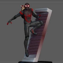 spiderman ps5 miles morales spidercat statue wall version marvel 3d print game cool kid amazing spider gwen spiderverse mcu farfromhome stealth 3d print model - Mito3D