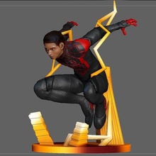 spiderman ps5 miles morales statue fight version marvel 3d print model game cool kid amazing spider gwen spiderverse multiverse 3d print model - Mito3D