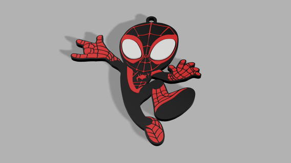 spidey amazing friends keychain - miles morales spin spiderman key chain little thousands moral 3d print model - Mito3D