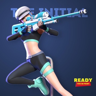 spiner erica - initial fanart girl female sniper warrior statue figure weapon gun gamecharacter 3d print model - Mito3D
