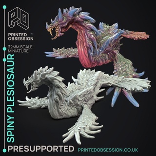 spiny plesiosaur - hunting party presupported illustrated stats 32mm scale dnd d&d dungeons dragons miniature tabletop game pathfinder rpg creature monster 5e edition fantasy 3d print model - Mito3D