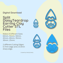split daisy teardrop clay cutter - stl digital file download- 8 sizes 2 versions 3d print model - Mito3D